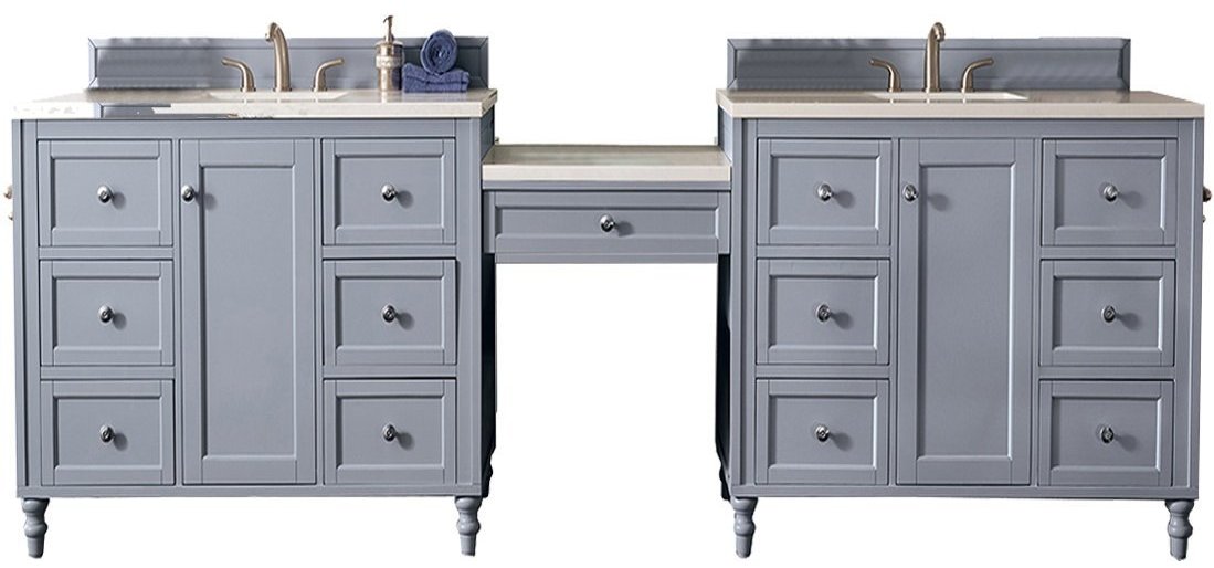 122" Copper Cove Encore Silver Gray Double Sink Bathroom Vanity, James Martin Vanities - vanitiesdepot.com