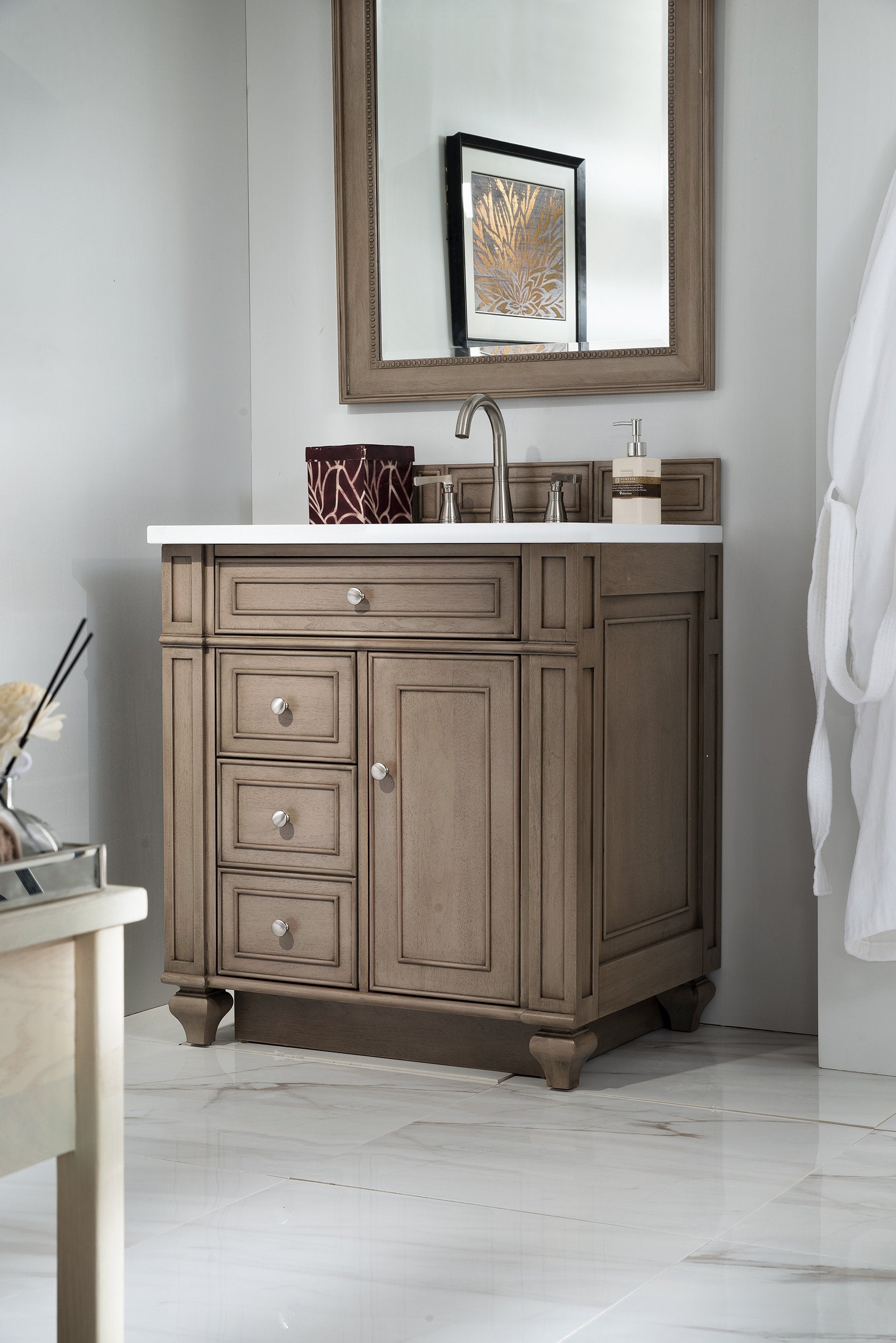 30" Bristol Whitewashed Walnut Single Bathroom Vanity, James Martin Vanities - vanitiesdepot.com