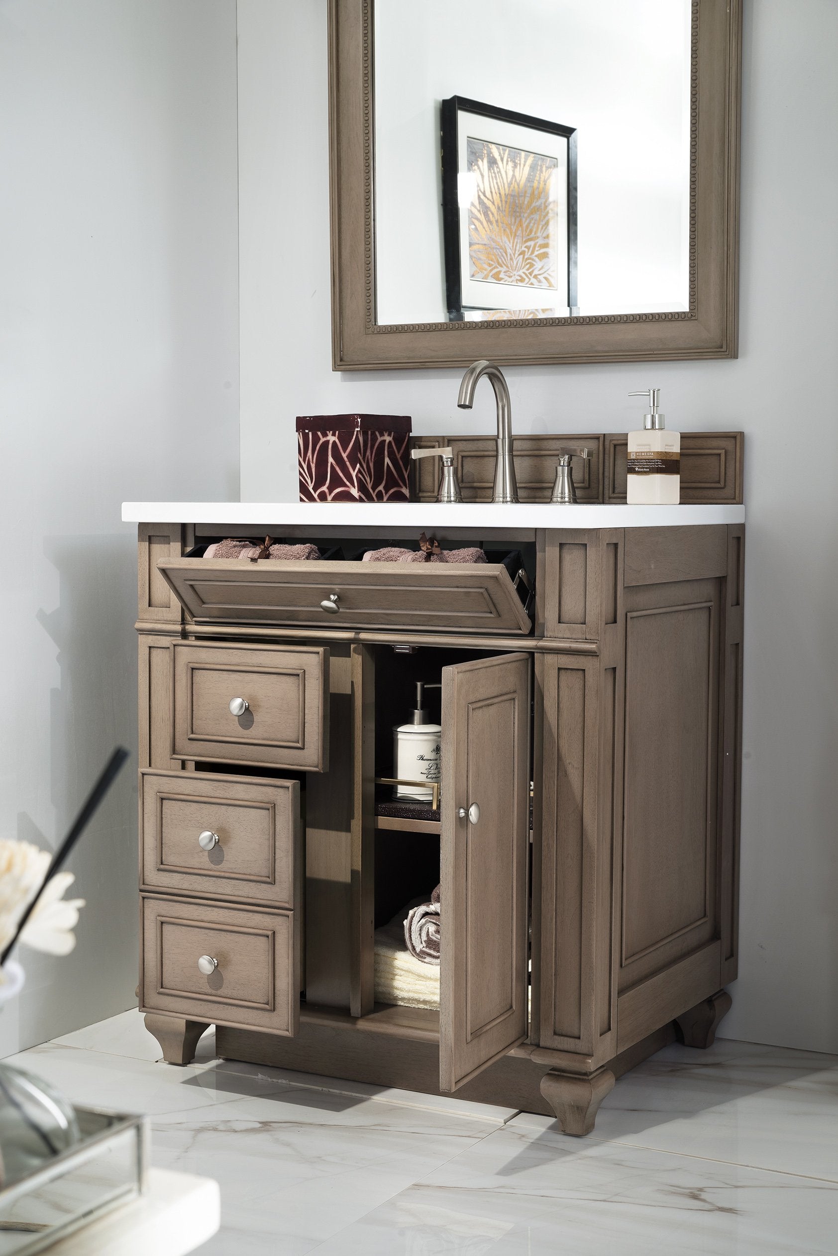 30" Bristol Whitewashed Walnut Single Bathroom Vanity, James Martin Vanities - vanitiesdepot.com