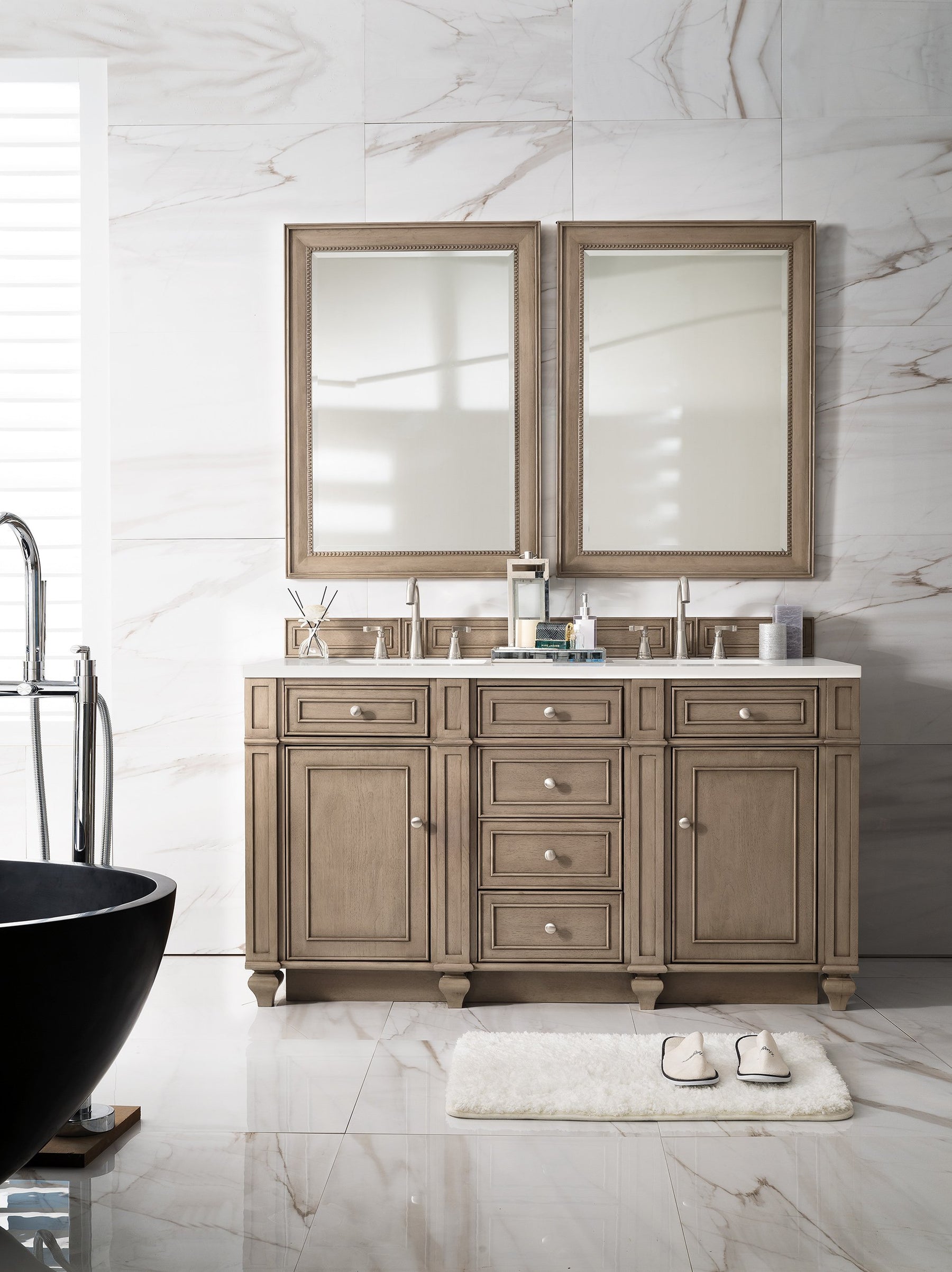 60" Bristol Whitewashed Walnut Double Bathroom Vanity, James Martin Vanities - vanitiesdepot.com