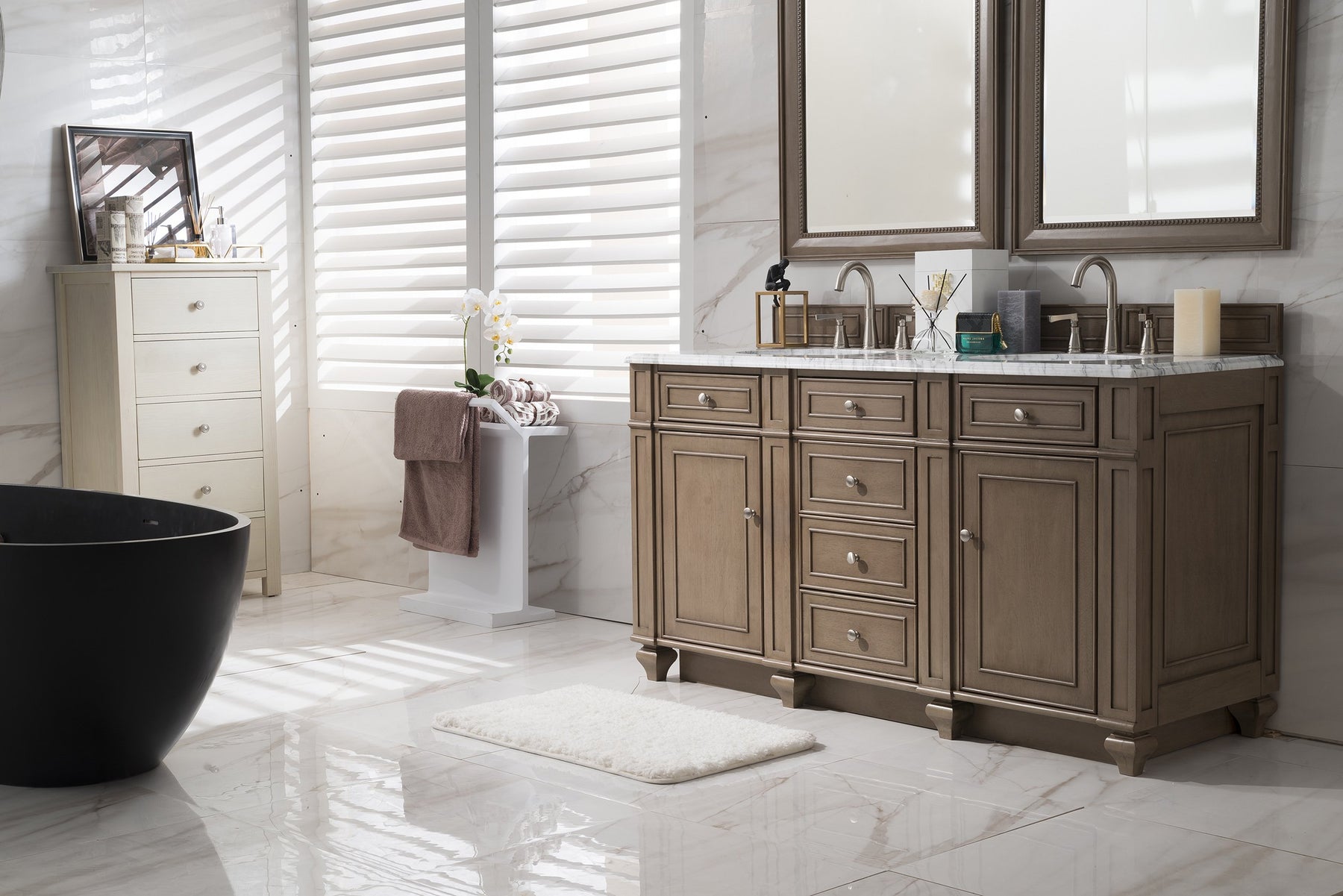 60" Bristol Whitewashed Walnut Double Bathroom Vanity, James Martin Vanities - vanitiesdepot.com