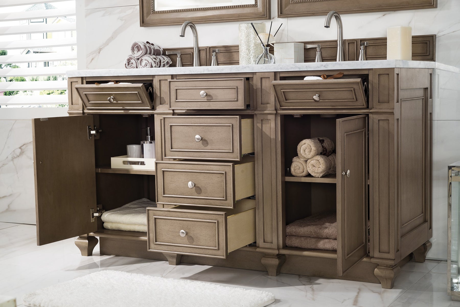 60" Bristol Whitewashed Walnut Double Bathroom Vanity, James Martin Vanities - vanitiesdepot.com