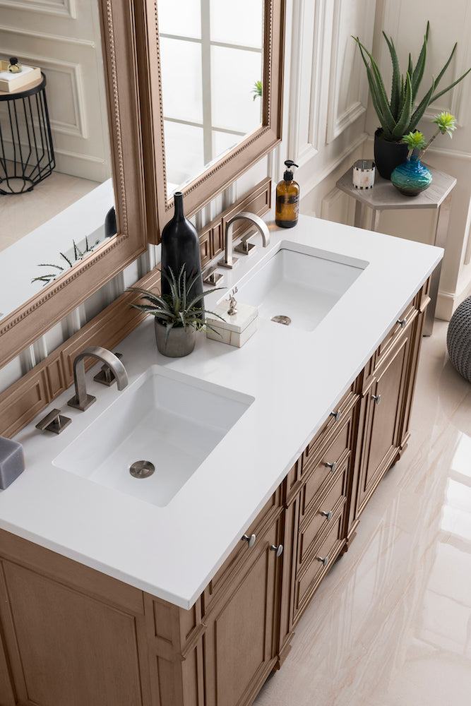 60" Bristol Double Bathroom Vanity, Whitewashed Walnut