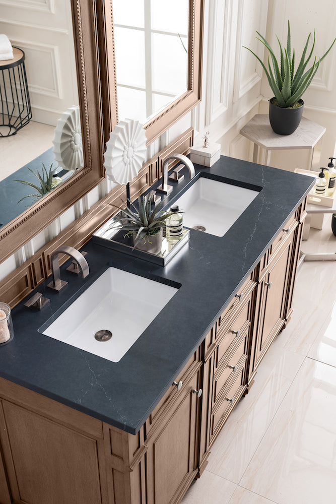 60" Bristol Double Bathroom Vanity, Whitewashed Walnut