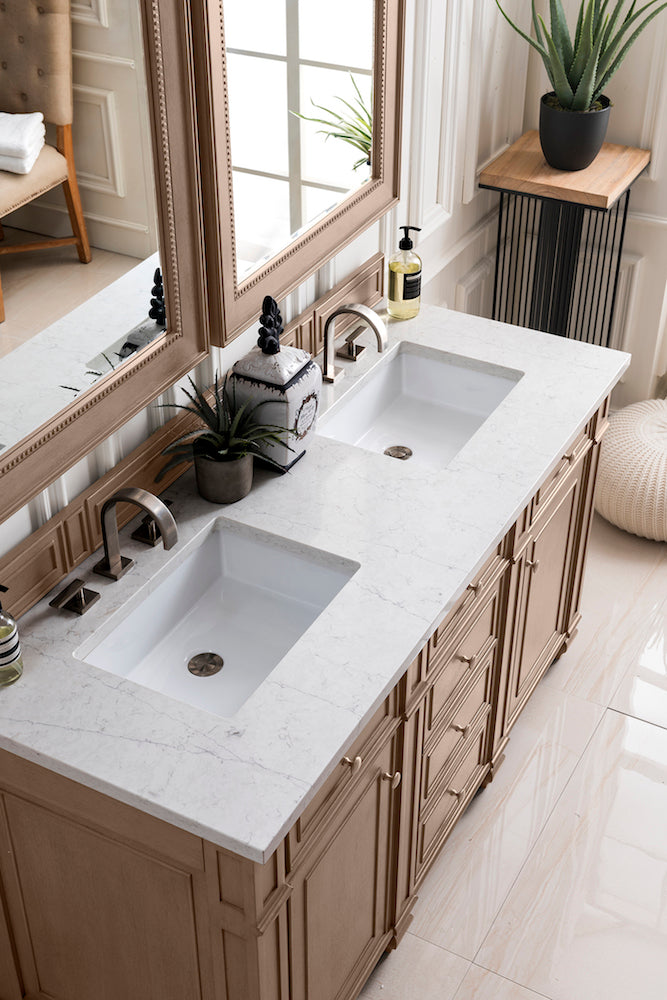 60" Bristol Double Bathroom Vanity, Whitewashed Walnut