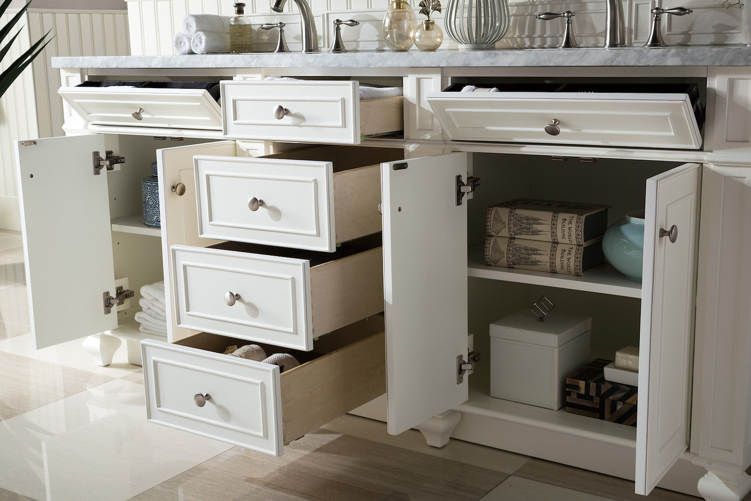 72" Bristol Double Bathroom Vanity, Bright White