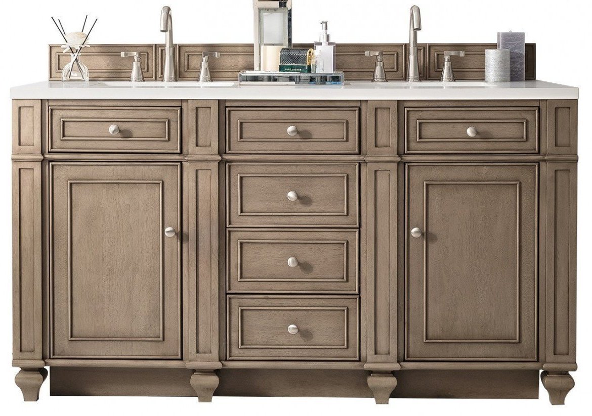 60" Bristol Whitewashed Walnut Double Bathroom Vanity, James Martin Vanities - vanitiesdepot.com