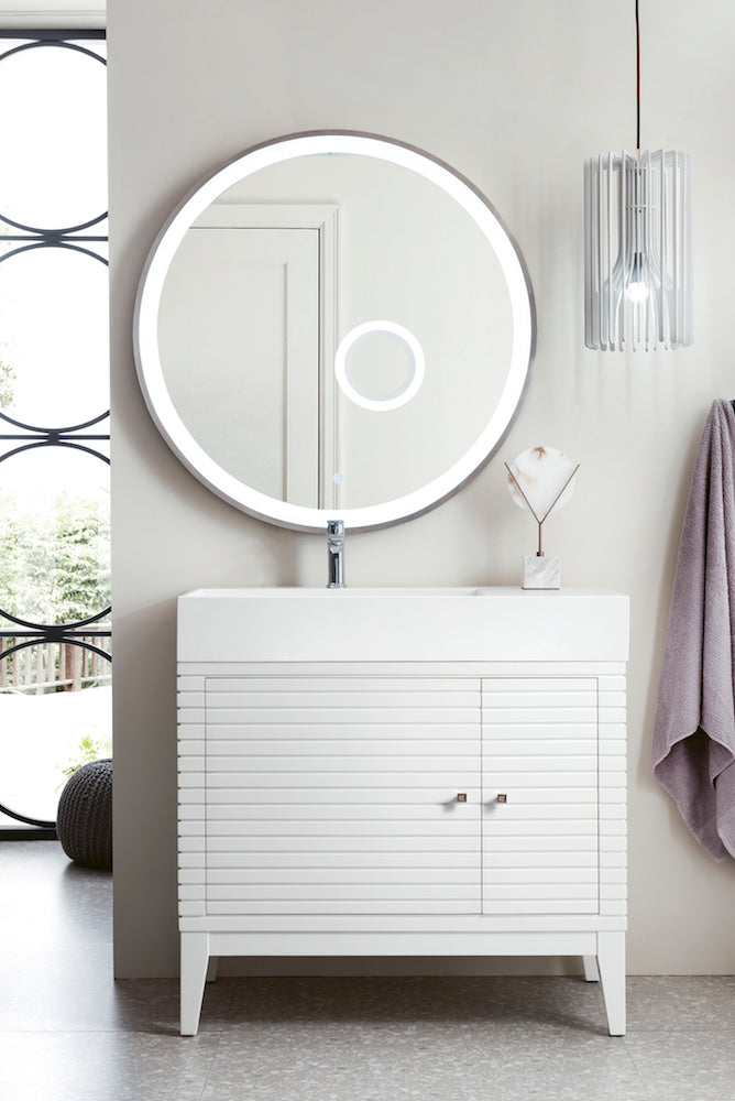 36" Linear Single Sink Bathroom Vanity, Glossy White