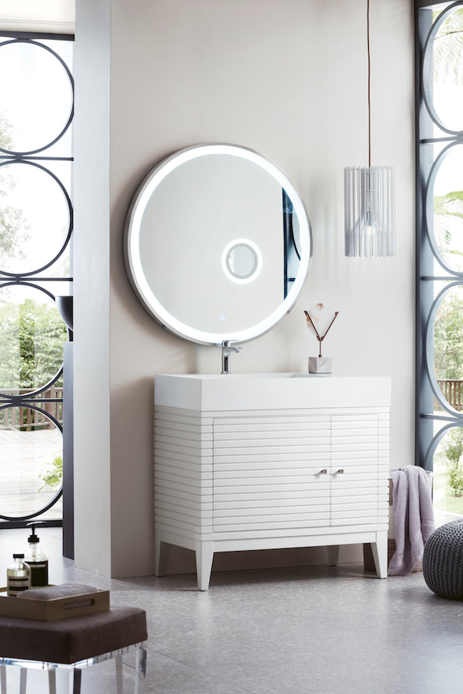 36" Linear Single Sink Bathroom Vanity, Glossy White
