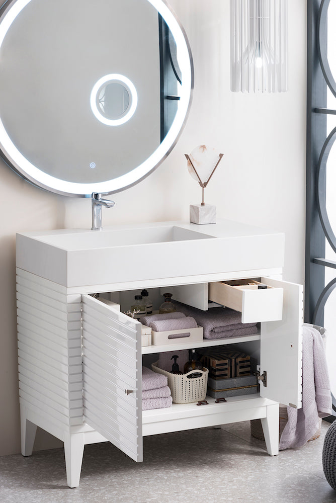 36" Linear Single Sink Bathroom Vanity, Glossy White