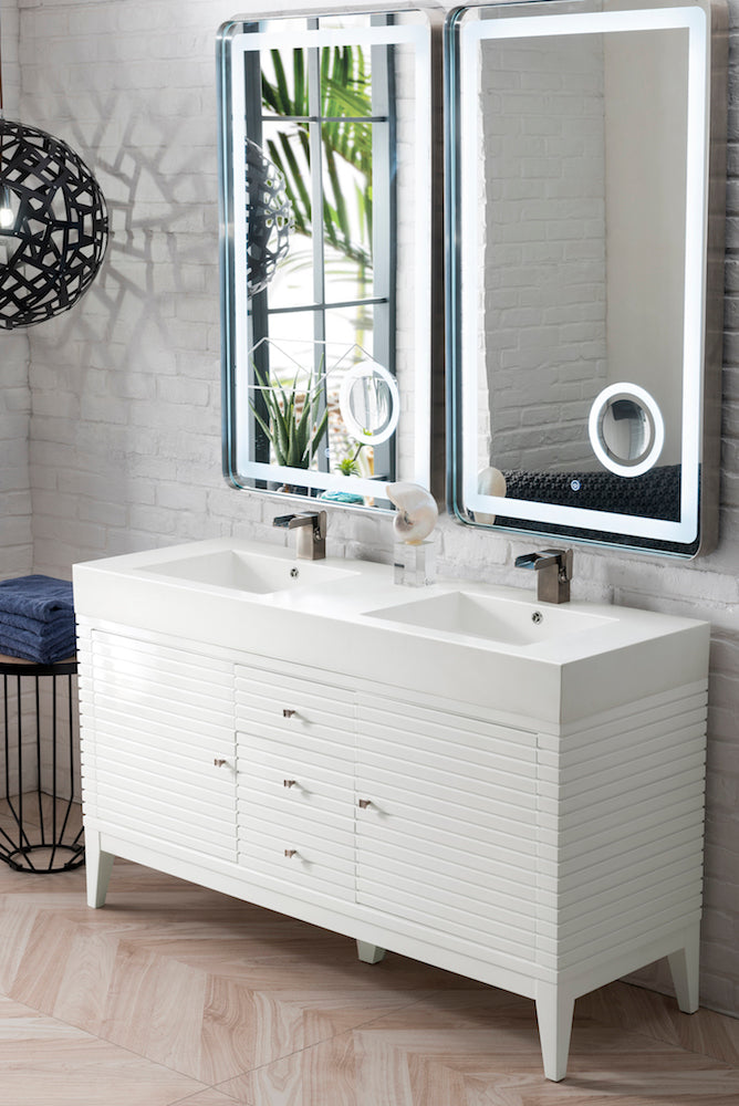 59" Linear Double Sink Bathroom Vanity, Glossy White
