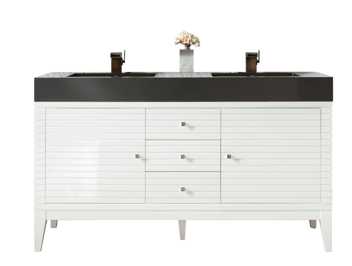 59" Linear Double Sink Bathroom Vanity, Glossy White