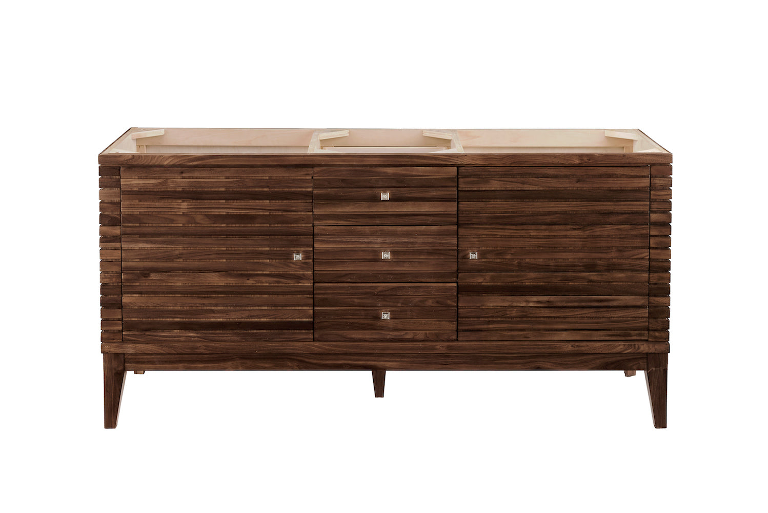 59" Linear Double Sink Bathroom Vanity, Mid Century Walnut