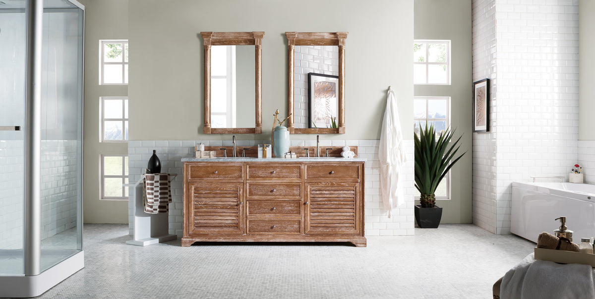 72" Savannah Double Sink Bathroom Vanity, Driftwood