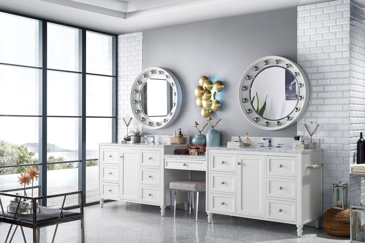 122" Copper Cove Encore Double Sink Bathroom Vanity, Bright White
