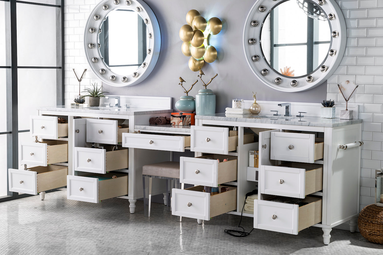 122" Copper Cove Encore Double Sink Bathroom Vanity, Bright White