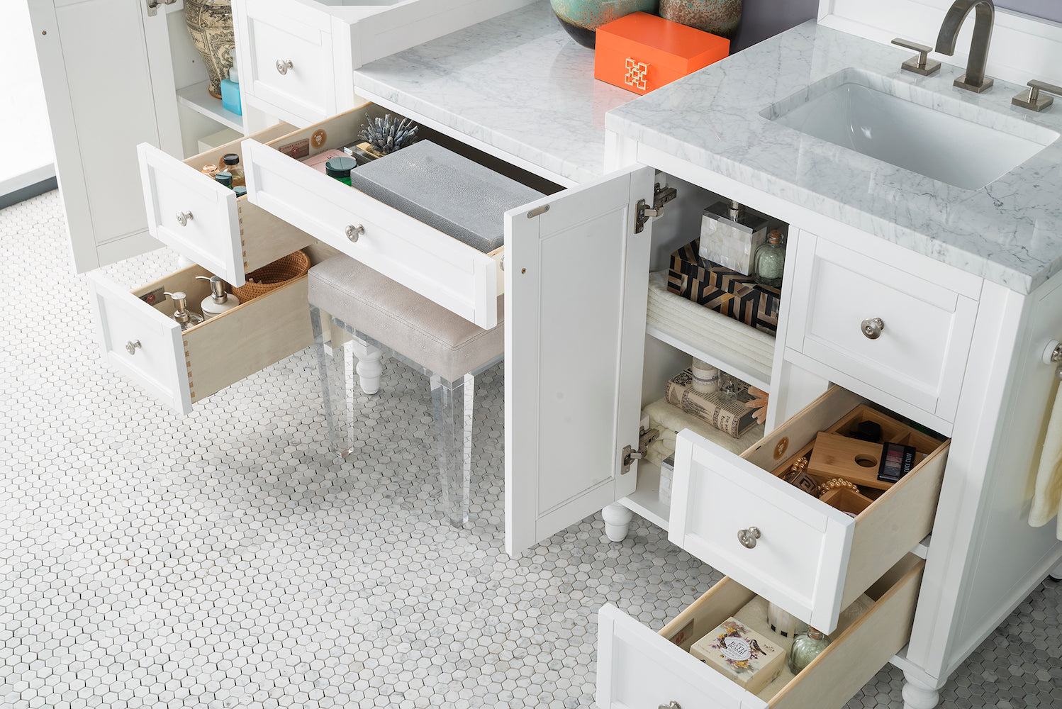 86" Copper Cove Encore Double Sink Bathroom Vanity, Bright White