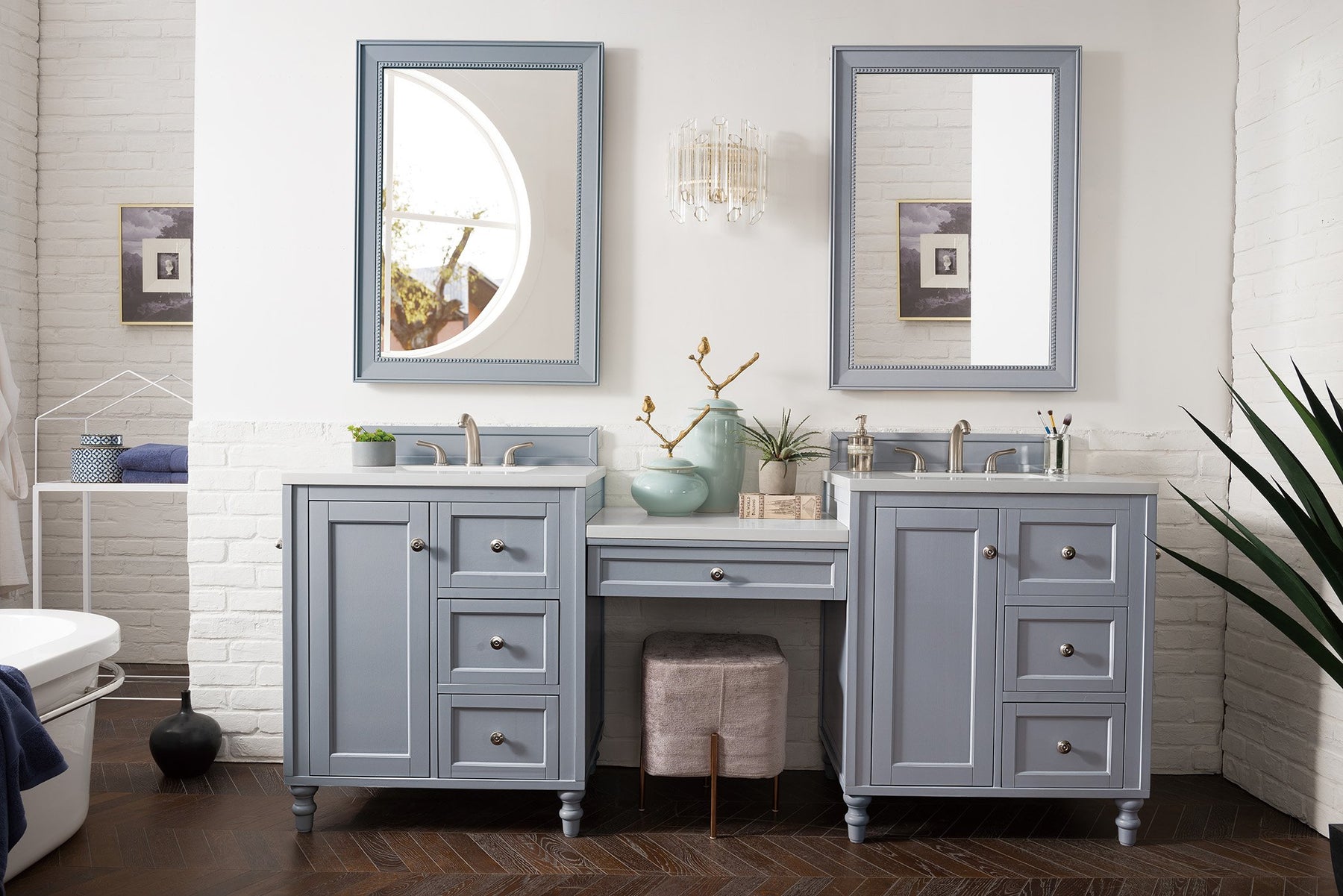 86" Copper Cove Encore Silver Gray Double Sink Bathroom Vanity, James Martin Vanities - vanitiesdepot.com