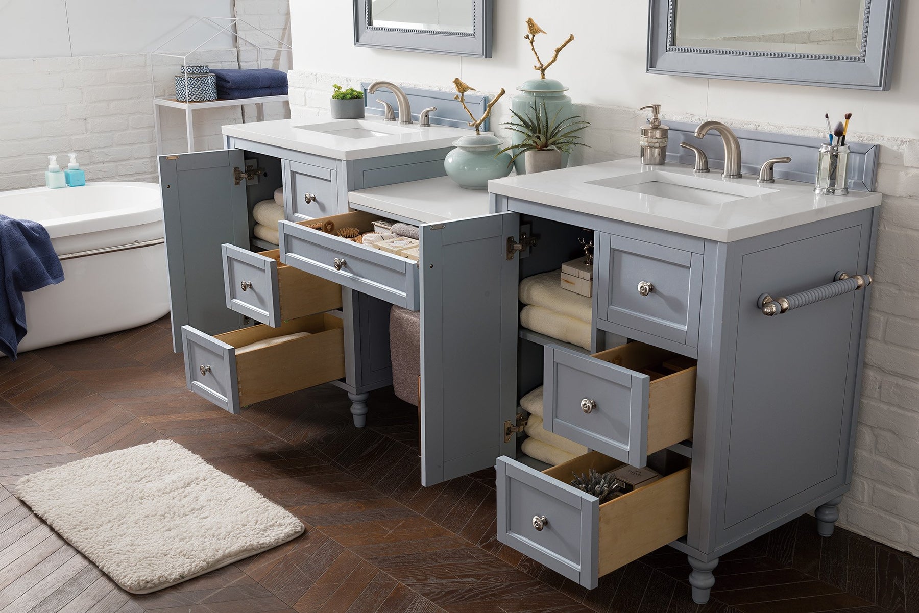 86" Copper Cove Encore Silver Gray Double Sink Bathroom Vanity, James Martin Vanities - vanitiesdepot.com