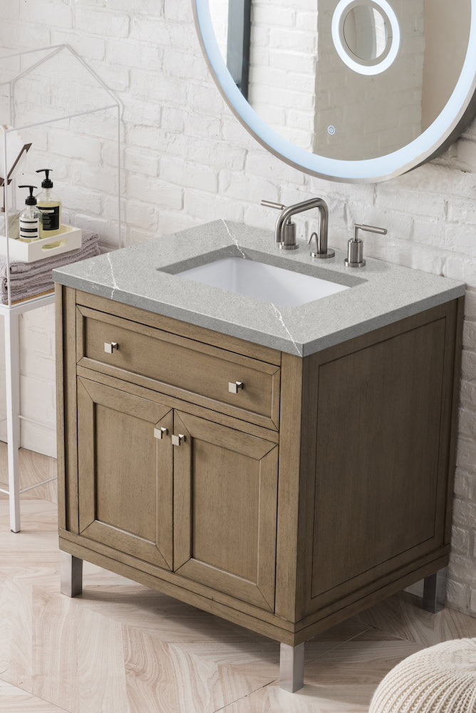 30" Chicago Single Sink Bathroom Vanity, Whitewashed Walnut