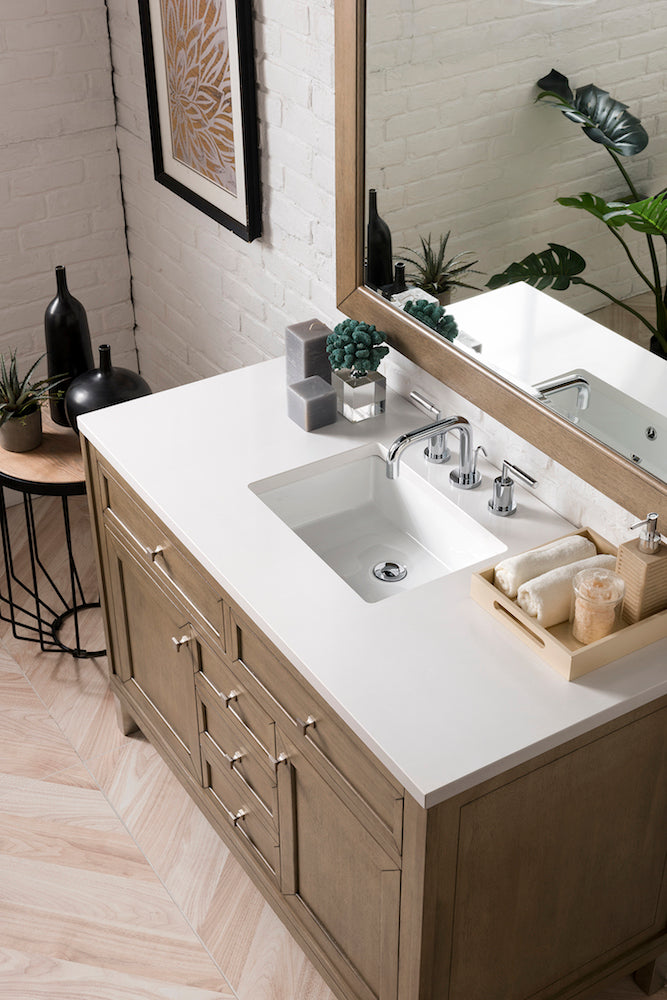 48" Chicago Single Sink Bathroom Vanity, Whitewashed Walnut