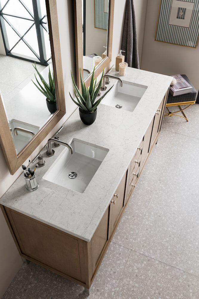 72" Chicago Double Sink Bathroom Vanity, Whitewashed Walnut