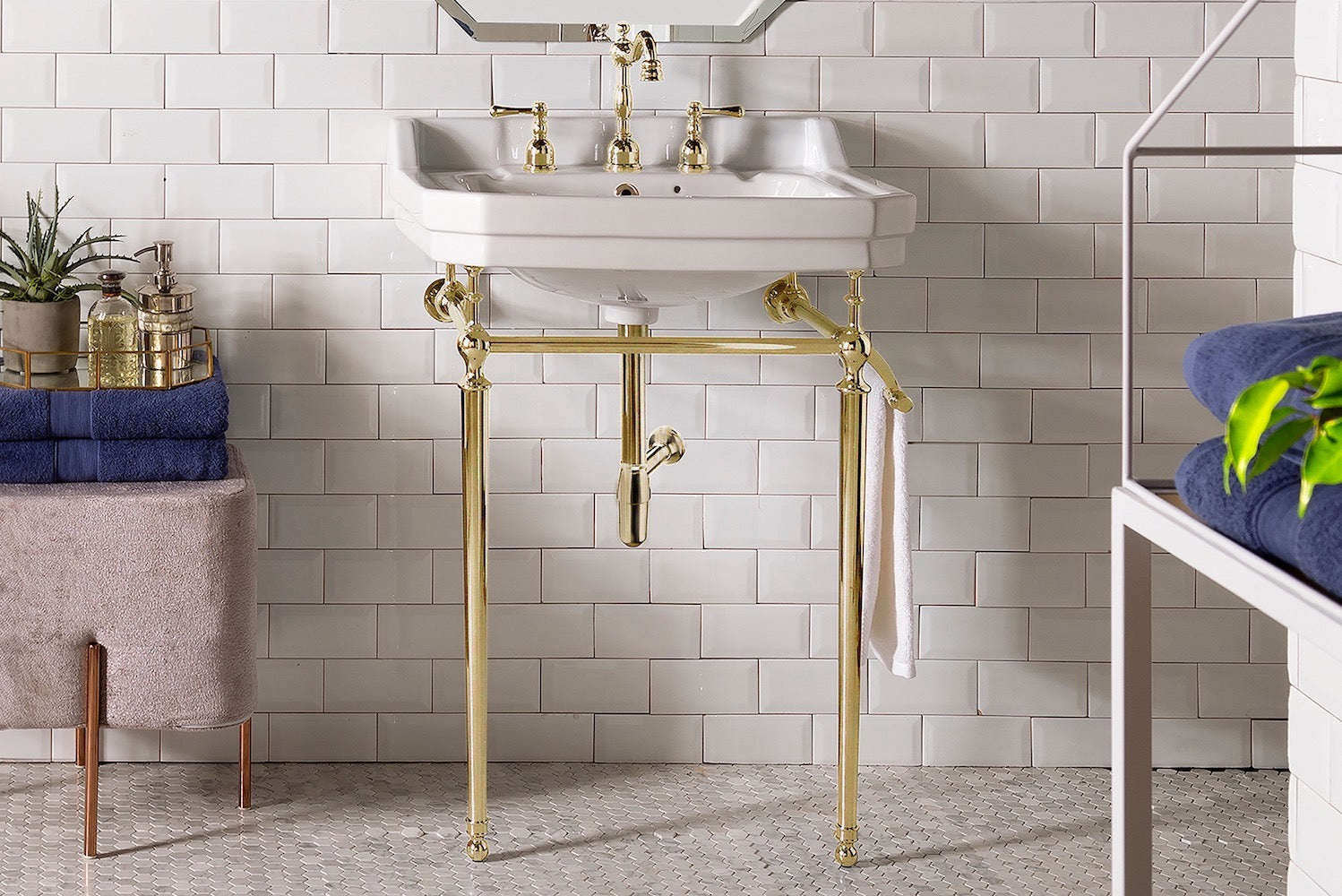 24" Wellington Single Console Sink Bathroom Vanity, Brass Stand