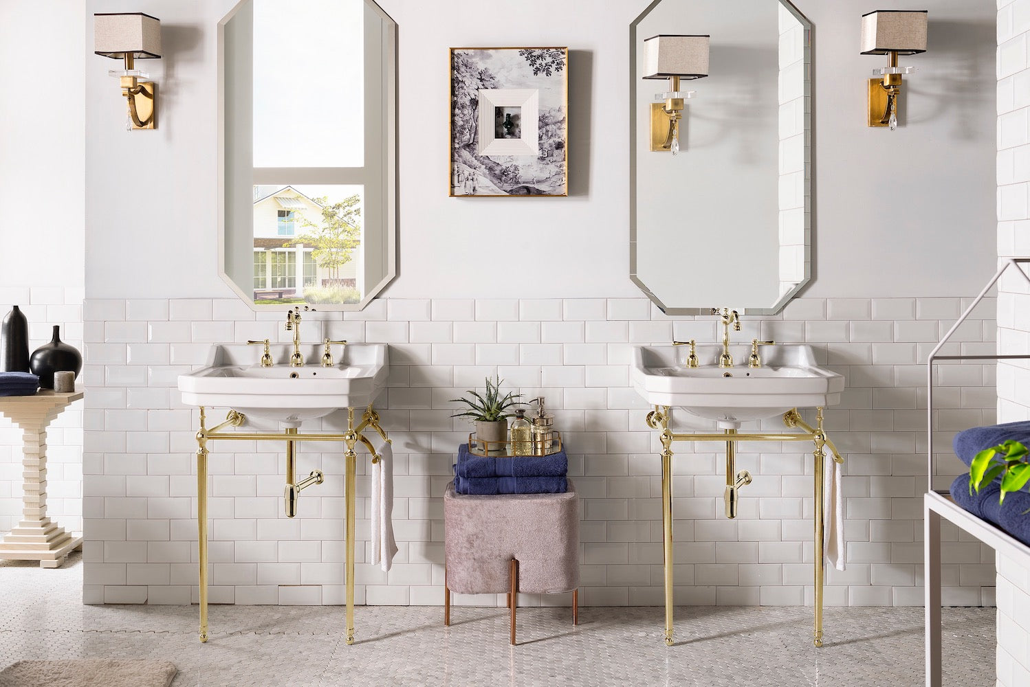 24" Wellington Single Console Sink Bathroom Vanity, Brass Stand
