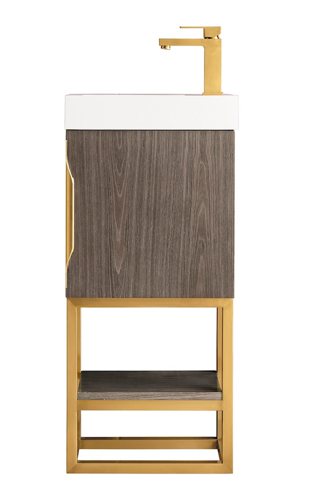 16" Columbia Single Sink Bathroom Vanity, Ash Gray, Radiant Gold w/ Top