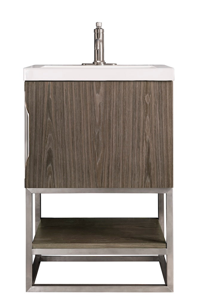 24" Columbia Single Sink Bathroom Vanity, Ash Gray, Brushed Nickel w/ Top