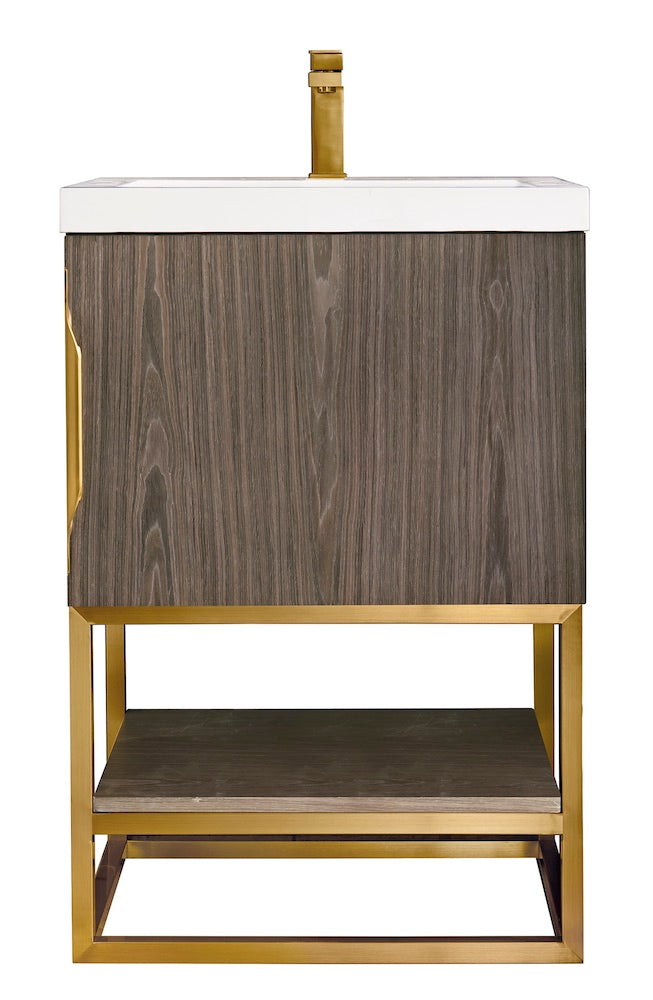 24" Columbia Single Sink Bathroom Vanity, Ash Gray, Radiant Gold w/ Top