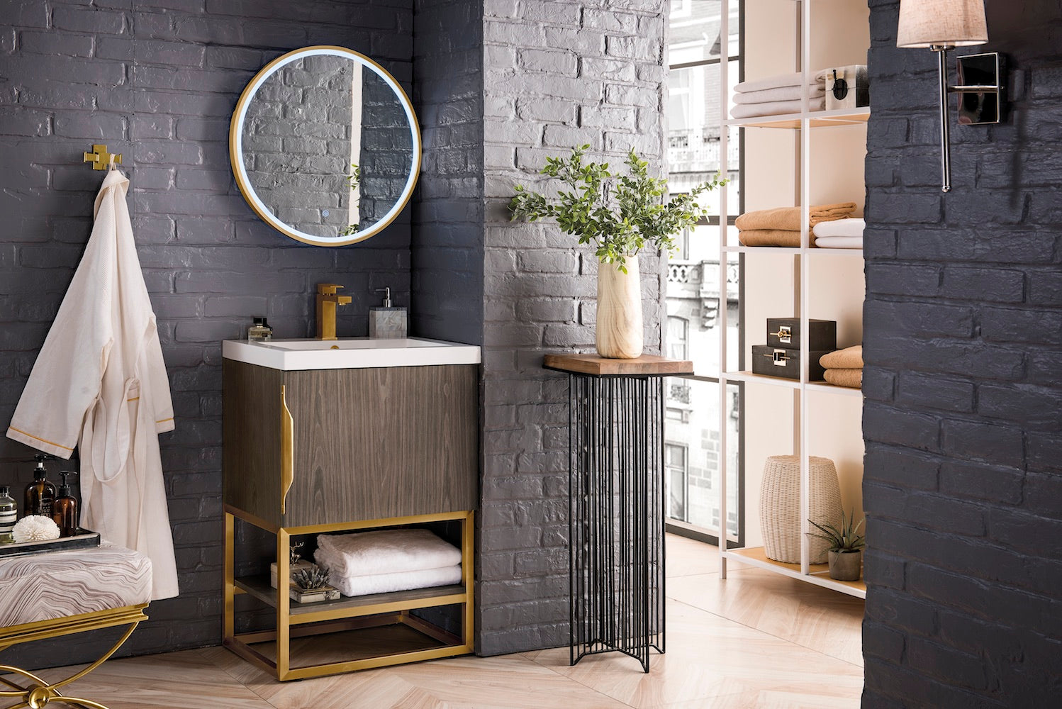 24" Columbia Single Sink Bathroom Vanity, Ash Gray, Radiant Gold w/ Top