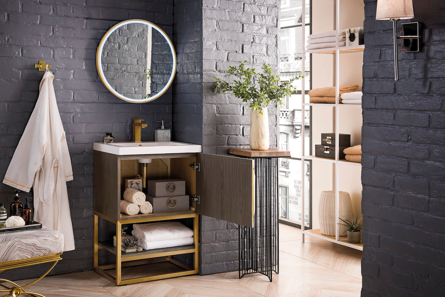 24" Columbia Single Sink Bathroom Vanity, Ash Gray, Radiant Gold w/ Top