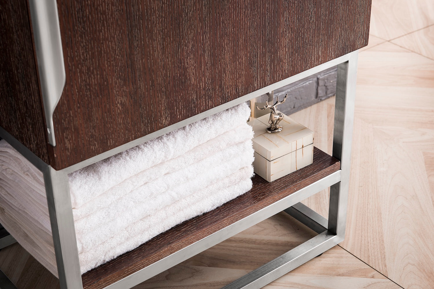 24" Columbia Single Sink Bathroom Vanity, Coffee Oak, Brushed Nickel w/ Top
