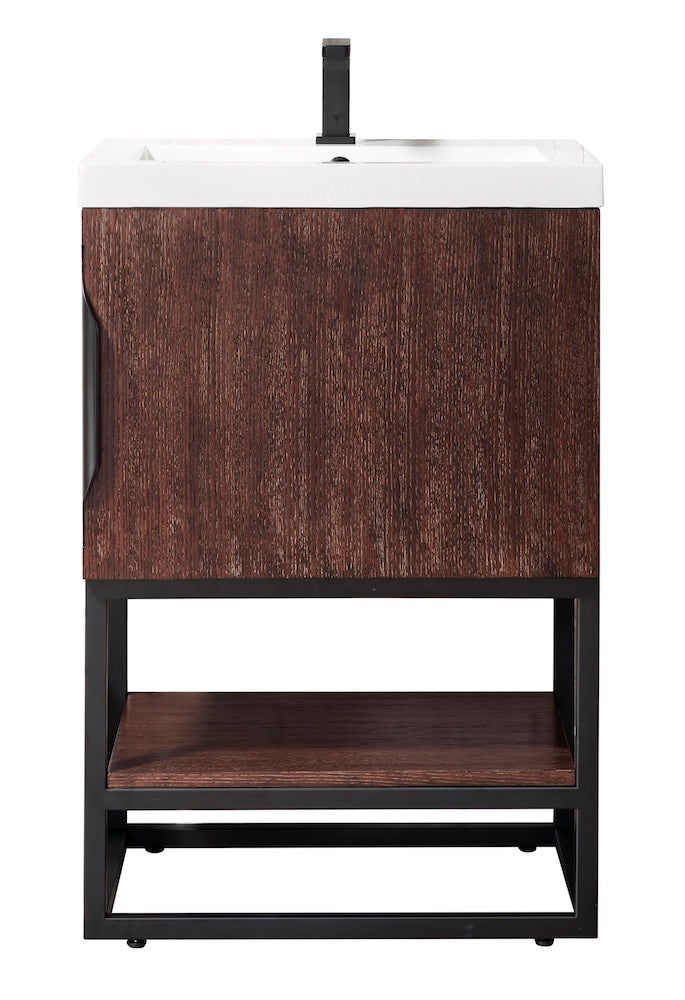 24" Columbia Single Sink Bathroom Vanity, Coffee Oak, Matte Black w/ Top