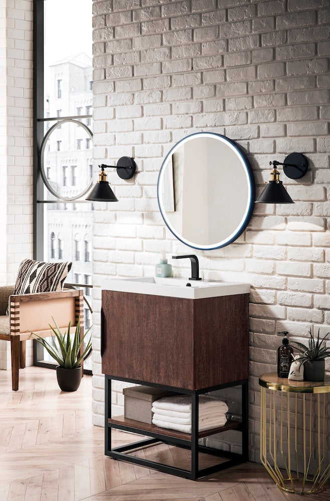 24" Columbia Single Sink Bathroom Vanity, Coffee Oak, Matte Black w/ Top
