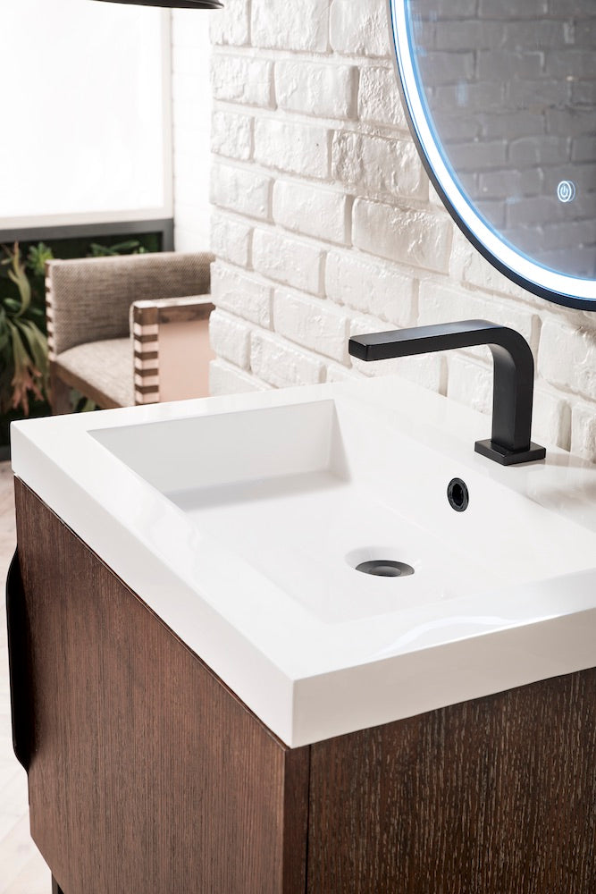 24" Columbia Single Sink Bathroom Vanity, Coffee Oak, Matte Black w/ Top