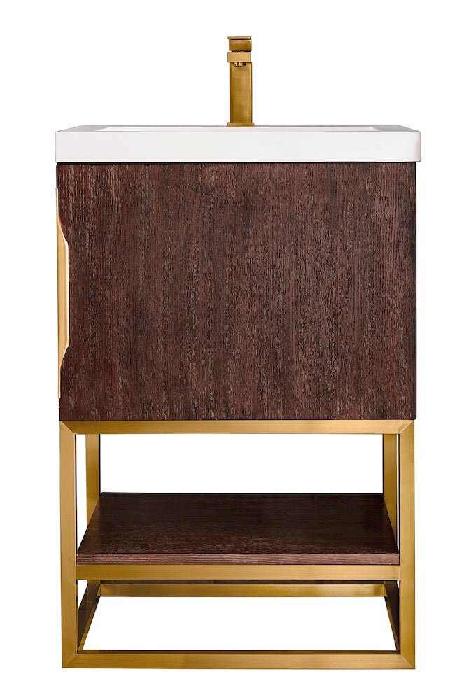 24" Columbia Single Sink Bathroom Vanity, Coffee Oak, Radiant Gold w/ Top