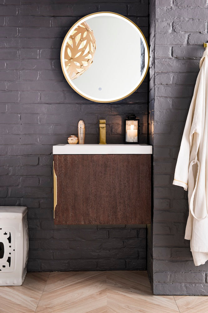 24" Columbia Single Sink Bathroom Vanity, Coffee Oak w/ Top
