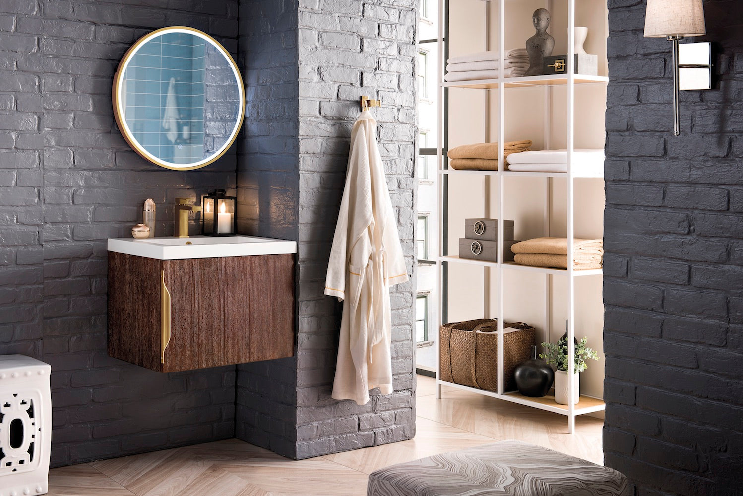 24" Columbia Single Sink Bathroom Vanity, Coffee Oak w/ Top