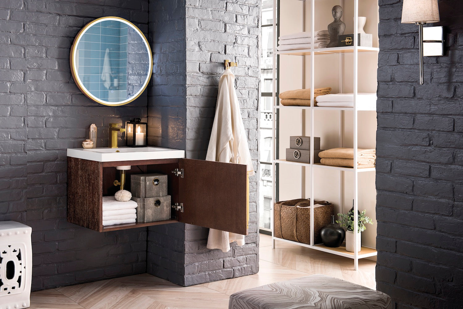 24" Columbia Single Sink Bathroom Vanity, Coffee Oak w/ Top