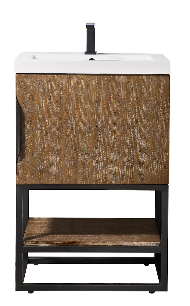 24" Columbia Single Sink Bathroom Vanity, Latte Oak, Matte Black w/ Top