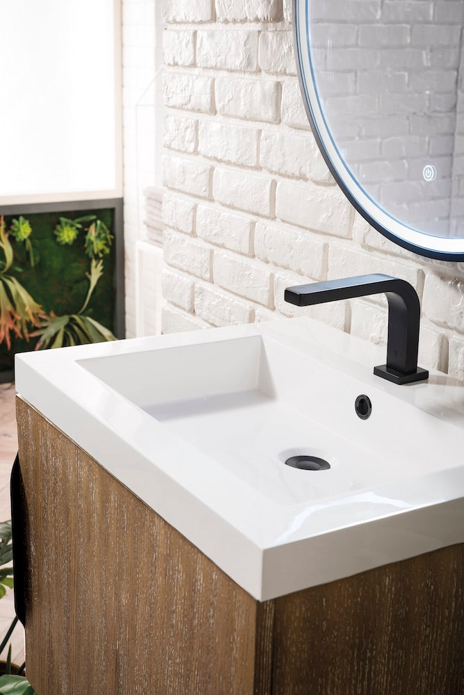 24" Columbia Single Sink Bathroom Vanity, Latte Oak, Matte Black w/ Top