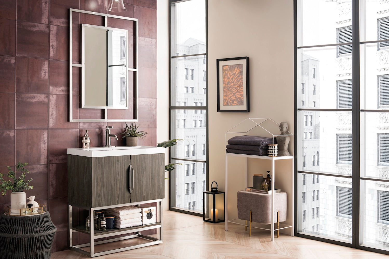 31.5" Columbia Single Sink Bathroom Vanity, Ash Gray & Brushed Nickel