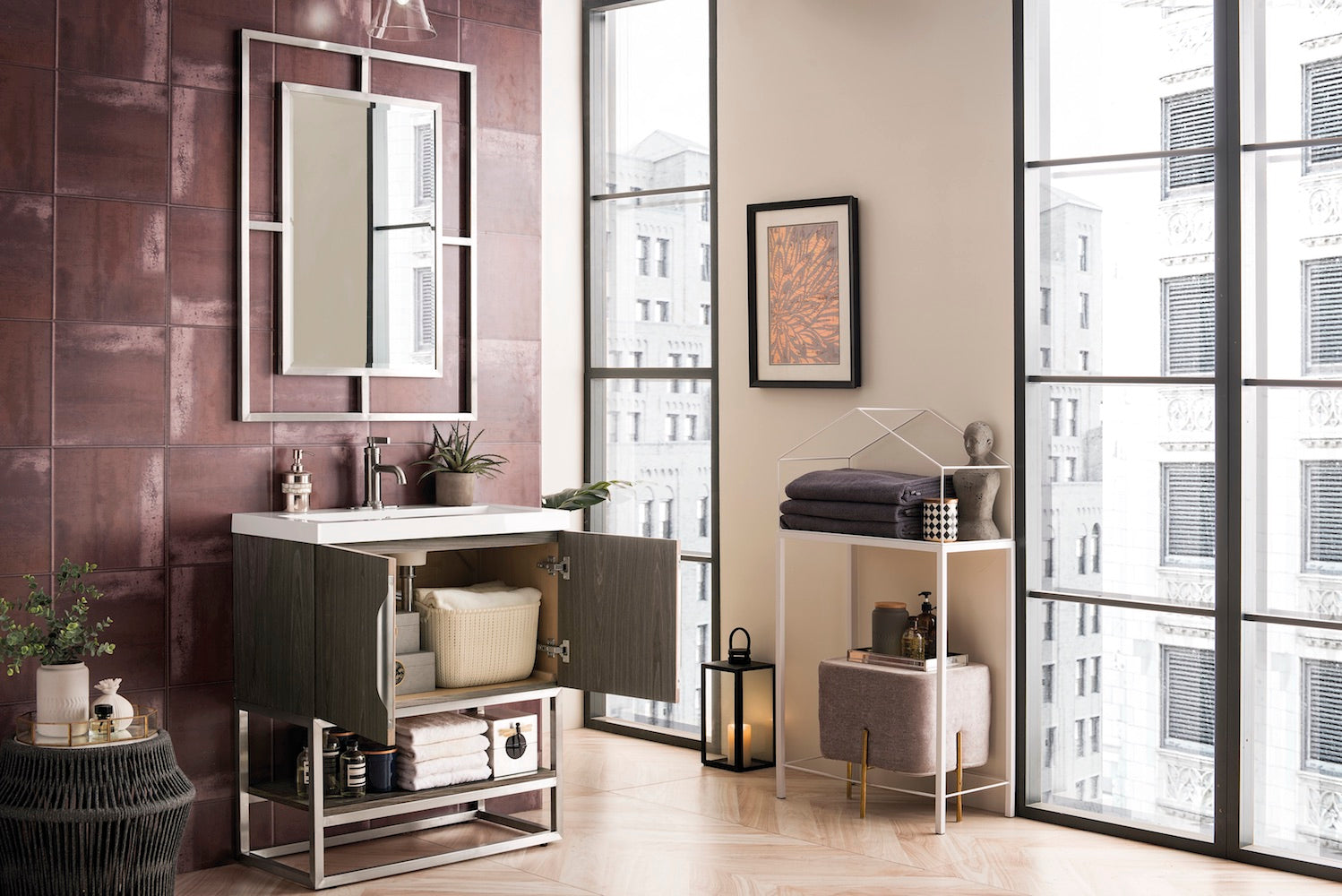 31.5" Columbia Single Sink Bathroom Vanity, Ash Gray & Brushed Nickel