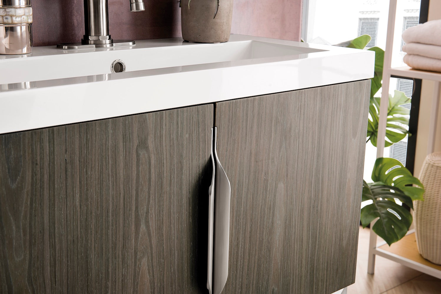 31.5" Columbia Single Sink Bathroom Vanity, Ash Gray & Brushed Nickel