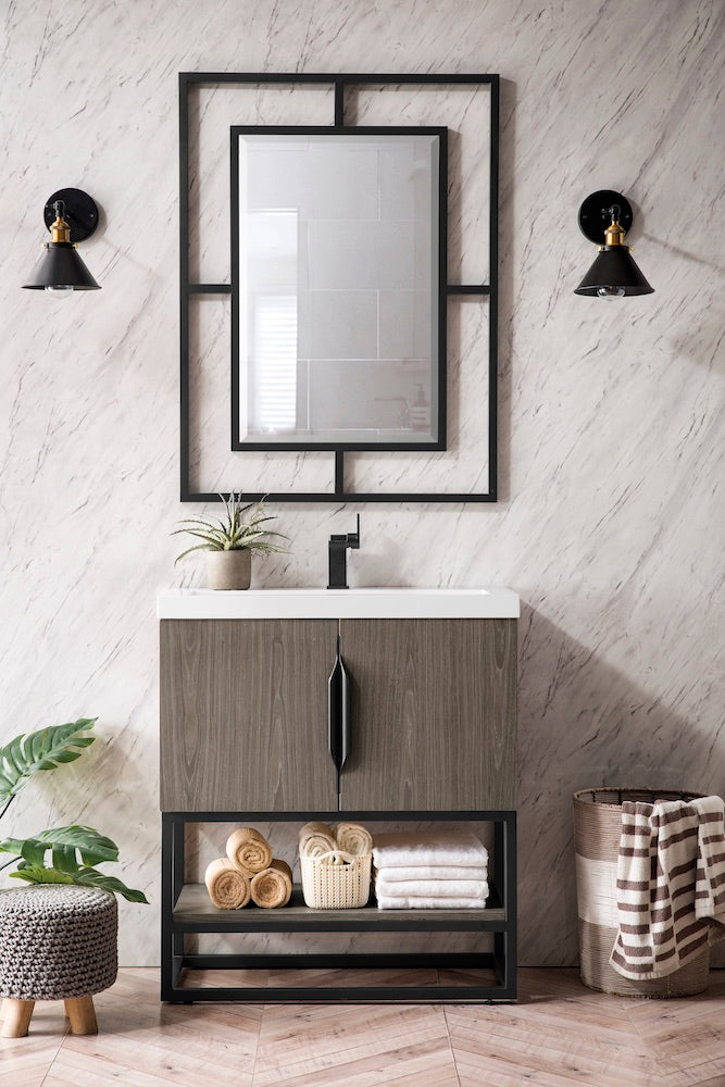 31.5" Columbia Single Sink Bathroom Vanity, Ash Gray & Matte Black