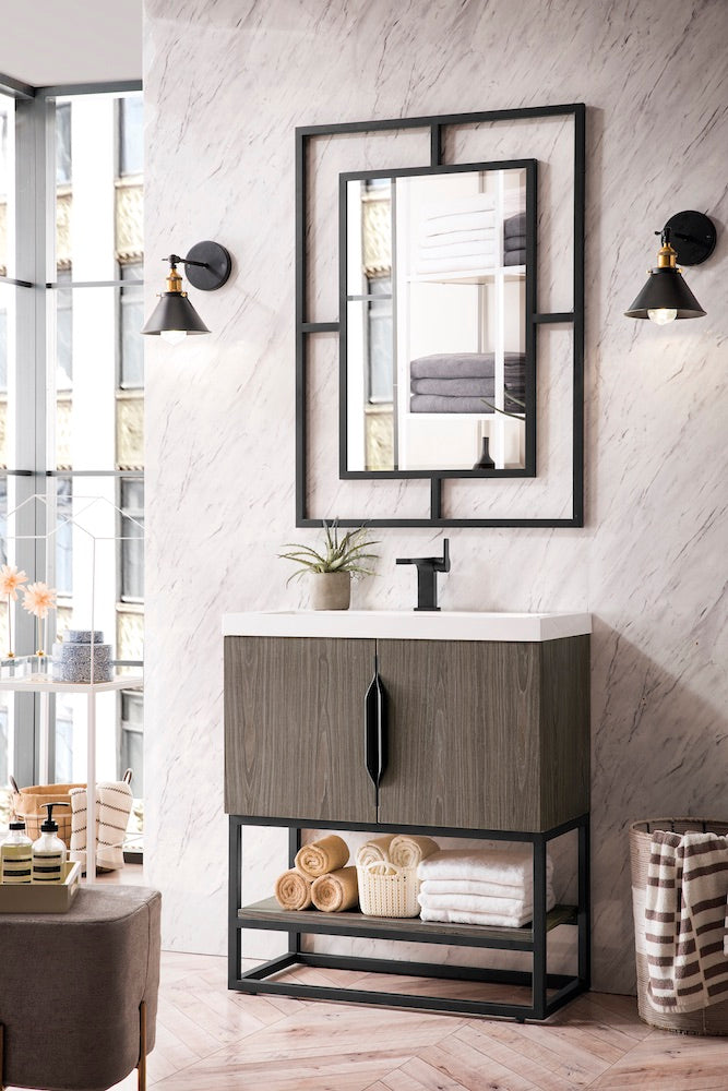 31.5" Columbia Single Sink Bathroom Vanity, Ash Gray & Matte Black