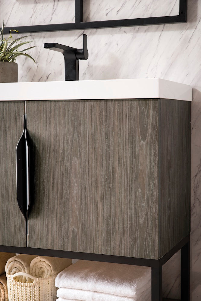 31.5" Columbia Single Sink Bathroom Vanity, Ash Gray & Matte Black