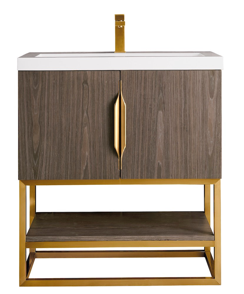 31.5" Columbia Single Sink Bathroom Vanity, Ash Gray & Radiant Gold